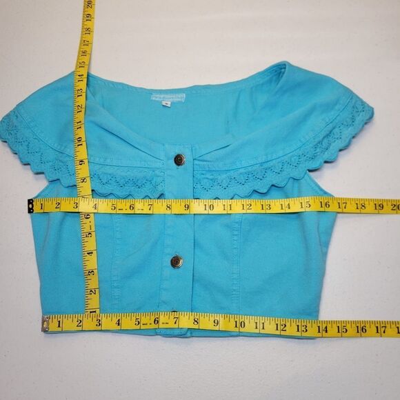 Paris Sport Club Vintage Denim Turquoise  Crop Top and High Waisted Shorts Set - Picture 13 of 16